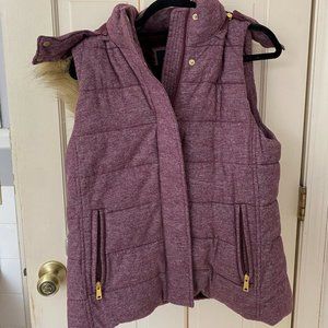 Banana Republic Quilted Down Hooded Faux Fur Vest Purple